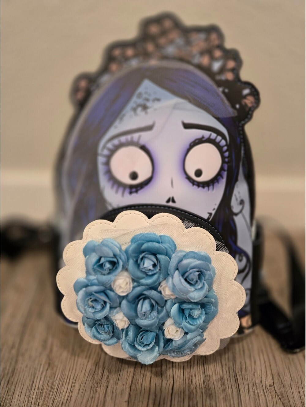 Corpse Bride Backpack with Blue Roses
